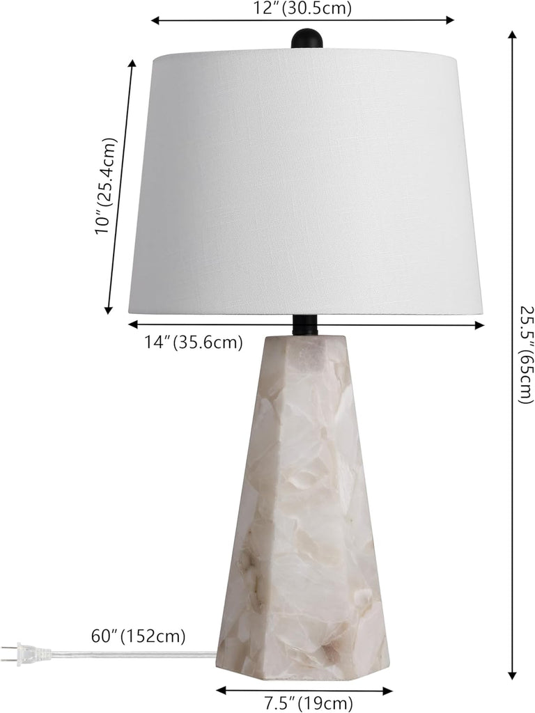 25.5" Natural/Black Modern Table Lamp, White Linen Shade, Contemporary Bedside Nightstand Lamp