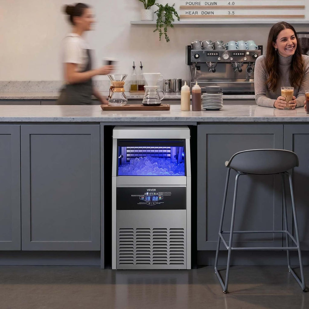 Commercial Ice Maker Machine, 130 lbs/24h with 30 lbs Storage Capacity, Built-in/Freestanding/Under Counter