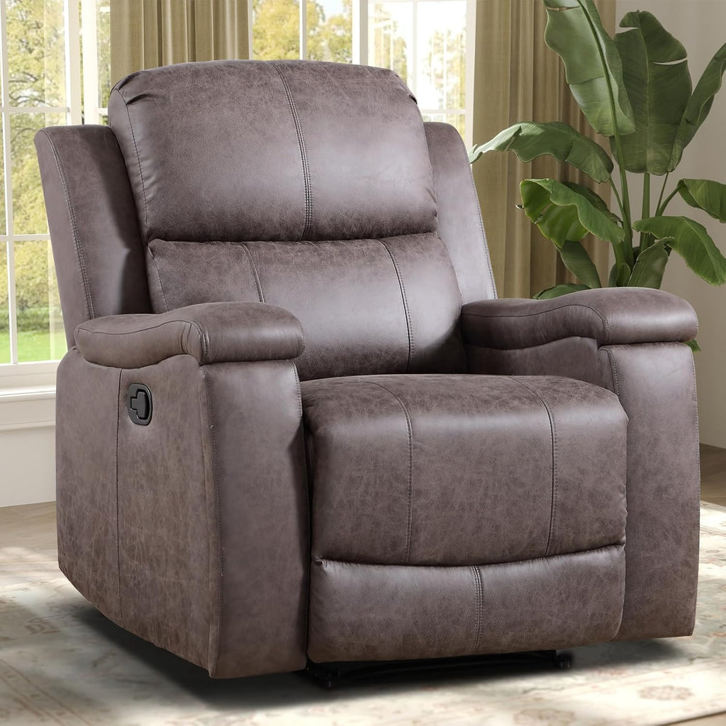 Leather Recliner Chair, Manual Recliner Chair for Adults with Overstuffed Arms and Back, Single Sofa Recliner with