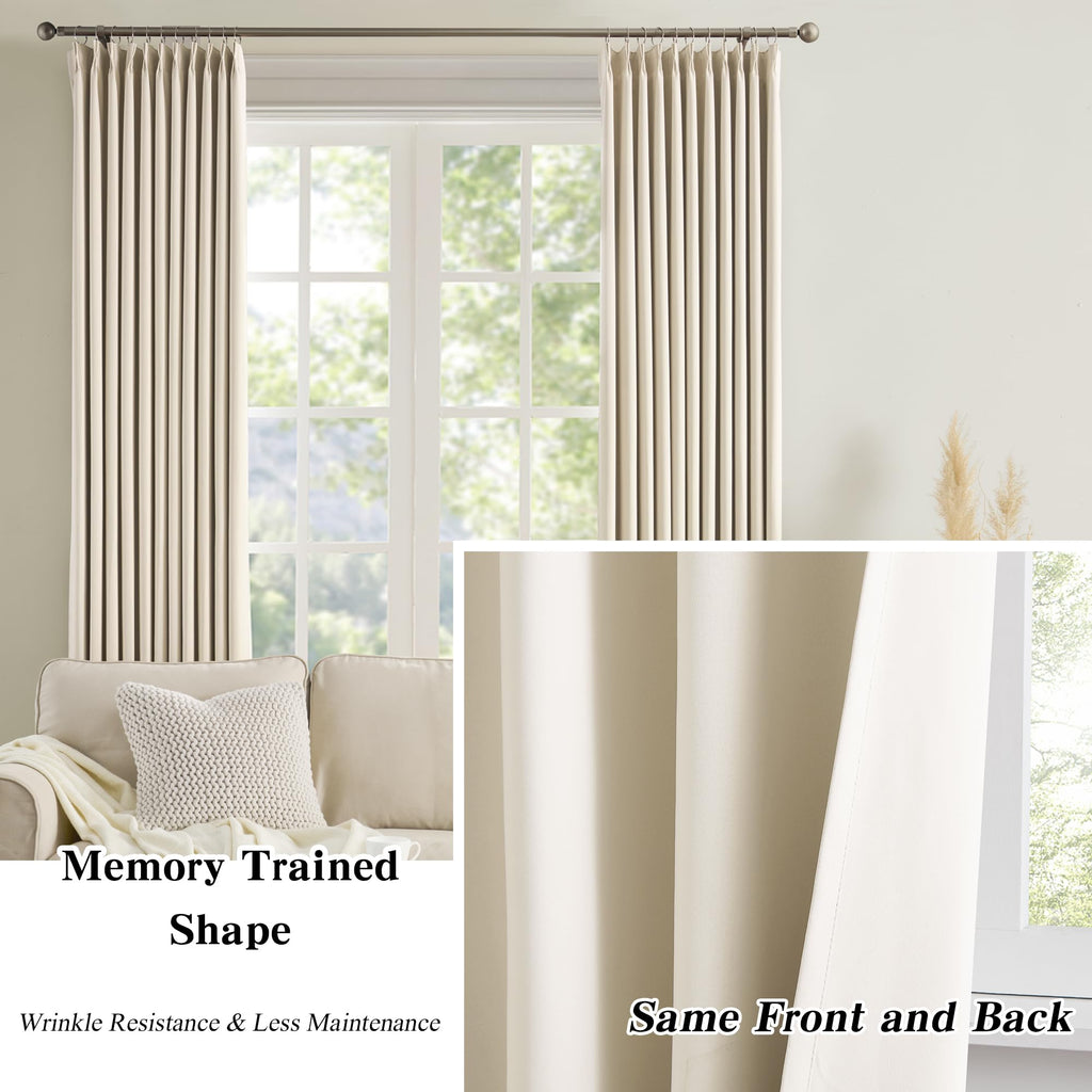 Cream Beige Curtains for Bay Windows, Sound Reducing Solid Window Treatment for Cafe/Kitchen/Night Shift, Blackout