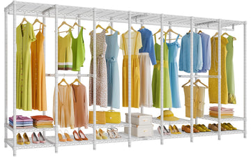 V70 White Metal Garment Rack, Adjustable Open Wardrobe Load 1670lbs