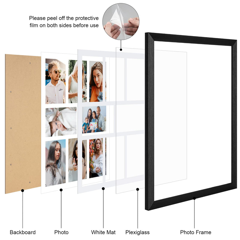 13x17 Collage Frame with 8 Openings 4X6 Pictures, Multiple Picture Frame with Mat, Wall or Tabletop Decor, Black Wood
