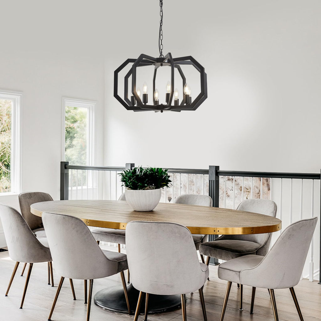 8 Black Light Farmhouse Chandelier Dining Room Light Fixture Geometric Modern Rustic Hanging Pendant Light Island