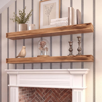 2 Pack Floating Shelves 60 x 8 Inch, 3 Inch Thick, Pine Wood