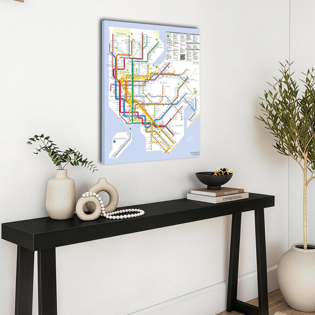 York City Subway Map Canvas Wall, Modern NYC MTA System Transit Map Print, Minimalist Wall Decor, Framed Ready