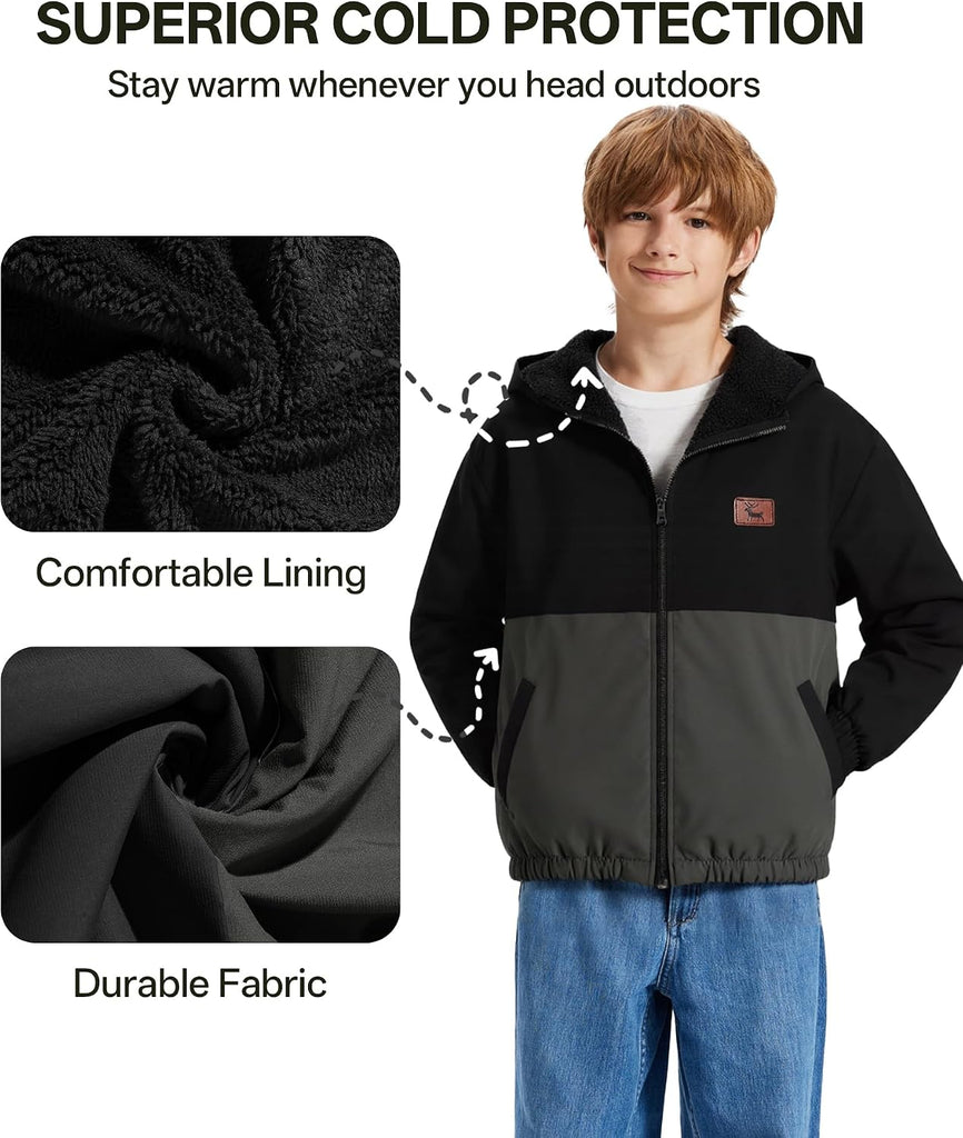 Boys Fleece Jacket Sherpa Lined Zip Up Hoodie for Kids