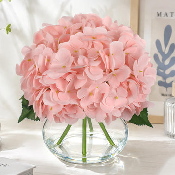Real Touch with Glass Vase Pink Full Latex Hydrangeas Artificial in Vase Lifelike Bouquets Floral Arrangements with