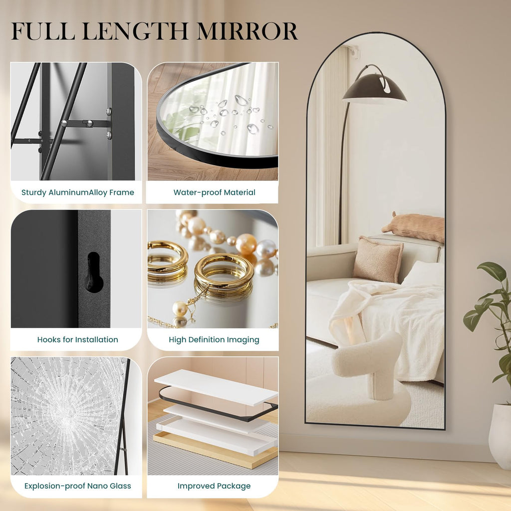 Arched Full Length Floor Mirror 64"x21", Body Standing Mirror