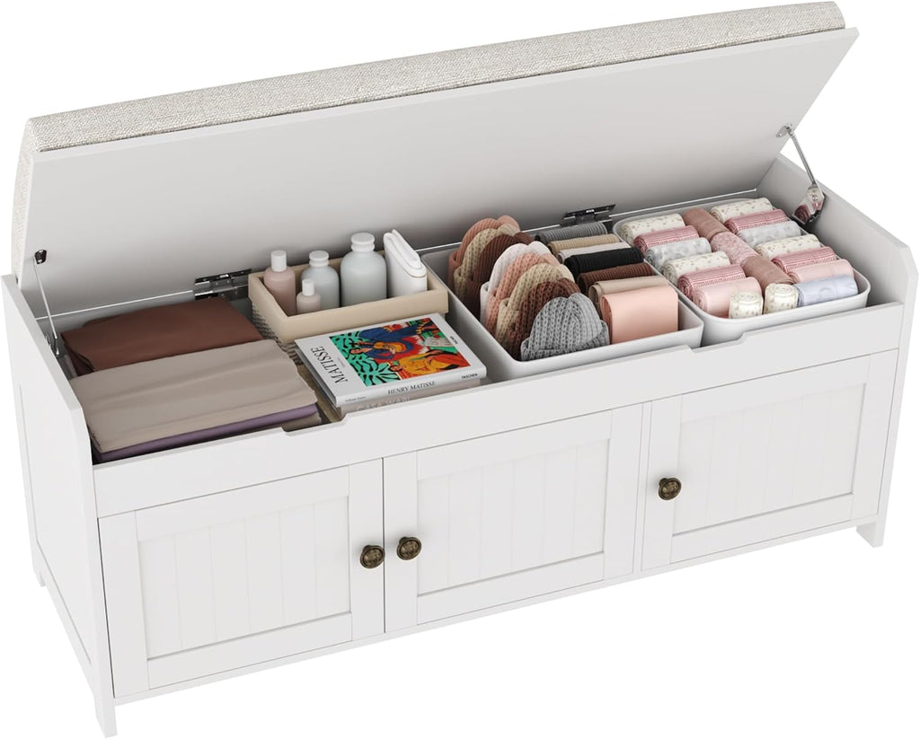 41.3" Shoe Bench with Lift Top Storage, Entryway Bench with Cushioned Seat, Wooden End of Bed Bench, Shoe Cabinet