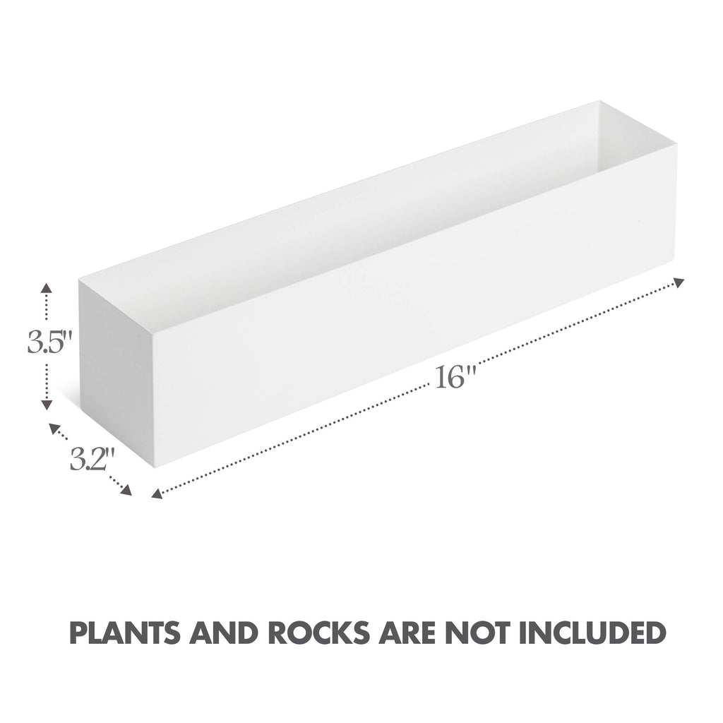 Modern White Rectangle Planter Box, 16" Metal Planter Perfect for Succulent, Narrow Box for Table or Window Sill