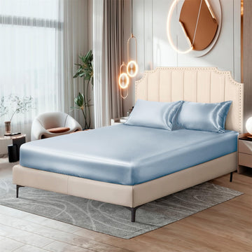 Silk Satin Fitted Sheet, Soft Deep Pocket Bottom Luxury Queen Fitted Sheet, Wrinkle Free, Breathable, Fade Resistant