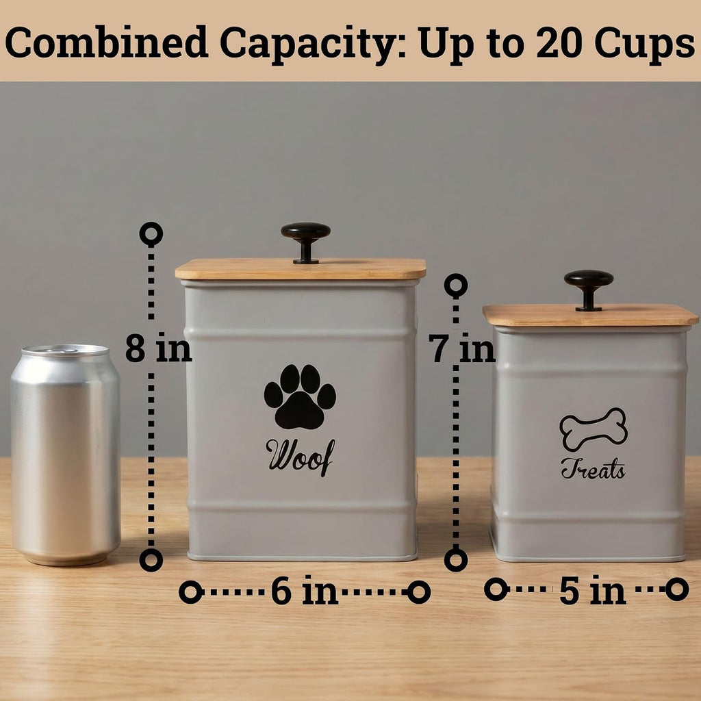 Dog Treat Container Set of 2 with Airtight Bamboo Lids - 8x6 & 7x5 inch