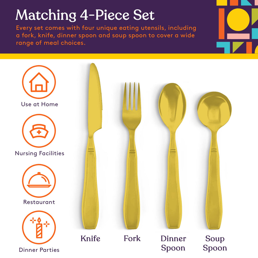 Premium Stainless Steel Weighted Flatware for Parkinson's Patients- Adaptive Silverware for Adults with Hand