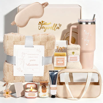 Birthday Gift for Women, Self Care Spa Gift Basket with Blanket for Mom Her