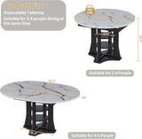 Extendable Dining Table 43"-59" for 4-6, Marble Round Kitchen Dining Room Table with 2 Tier Storage Shelves