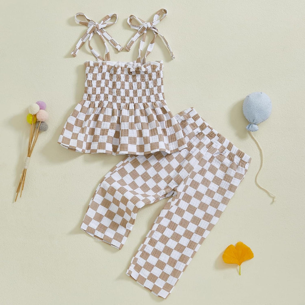Toddler Baby Girl Clothes Tie-Up Strap Ruffle Camisole Tops Linen Pants Set Little Girls Summer Outfits