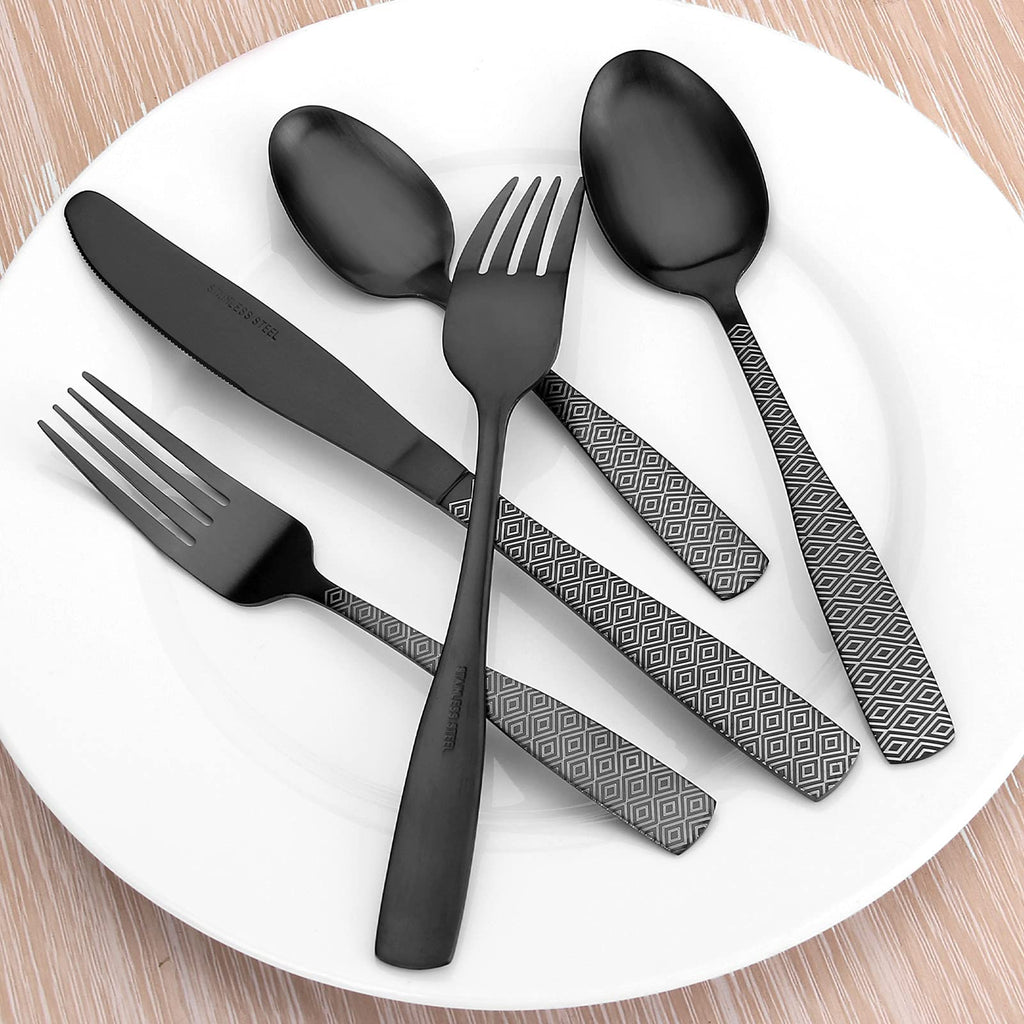 Matte Black Silverware Set, 20-Piece Stainless Steel Flatware Cutlery Set, Satin Finish Tableware Set Service for 4