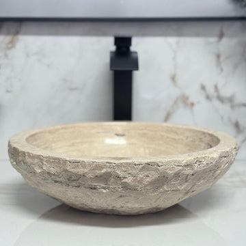 Shades of Nature Travertine Bathroom Sink - Modern Above Counter Bathroom Vessel Sink