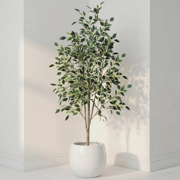 5ft Artificial Ficus Tree Faux Realistic Plants with Silk Leaves and Texture Trunks Fake Ficus Tree Decor Indoor