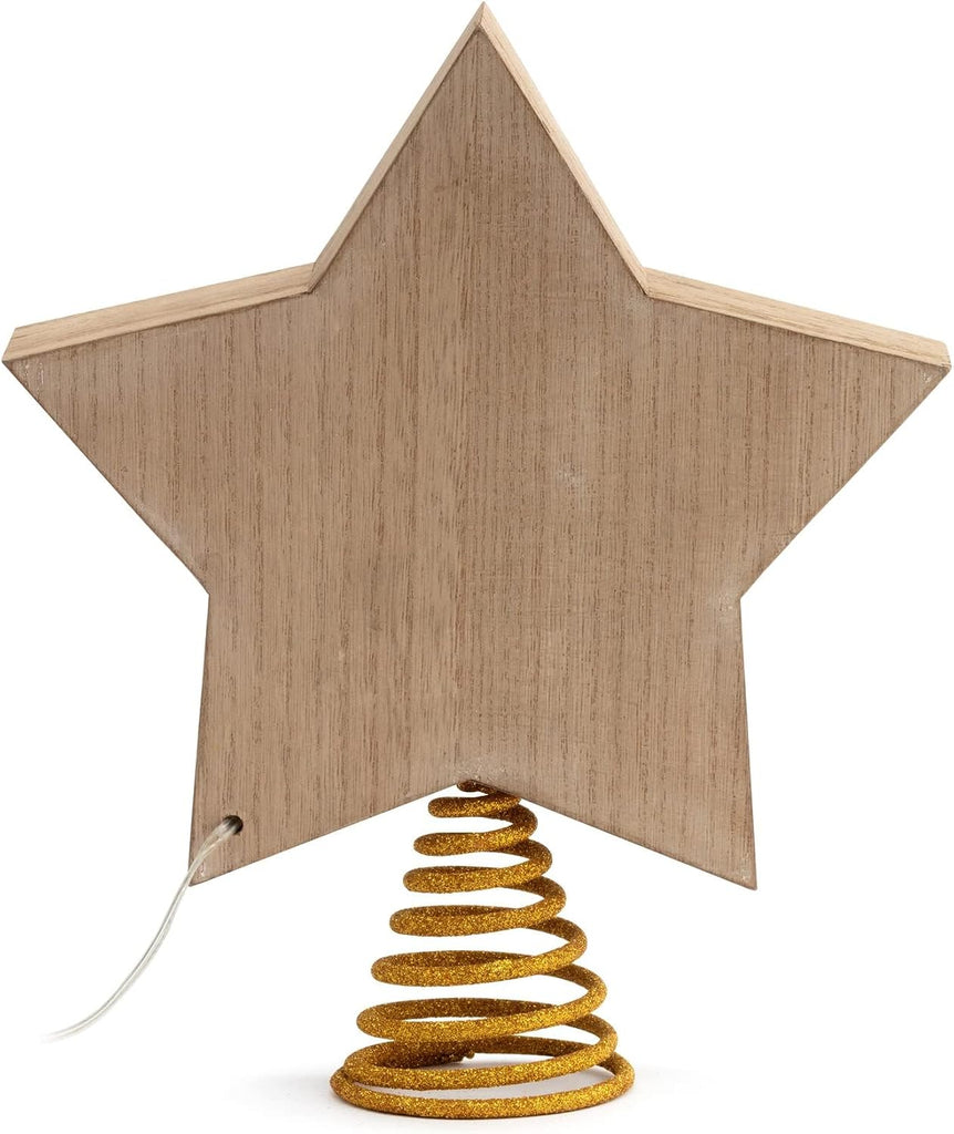 Lit Star Nativity Tree Topper, Gold Wooden Star, 10 x 8.5 in