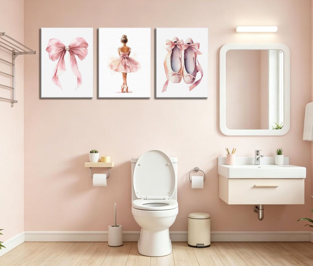 3-Piece Pink Ballet Girl Canvas Wall Art, 12x16 Inch