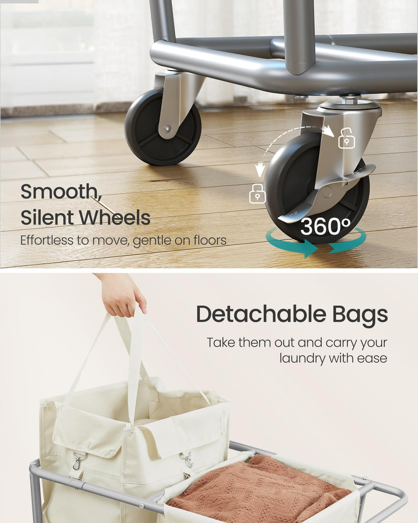 2-Section Laundry Basket with Wheels, 50.2 Gallons (190 L) Hamper