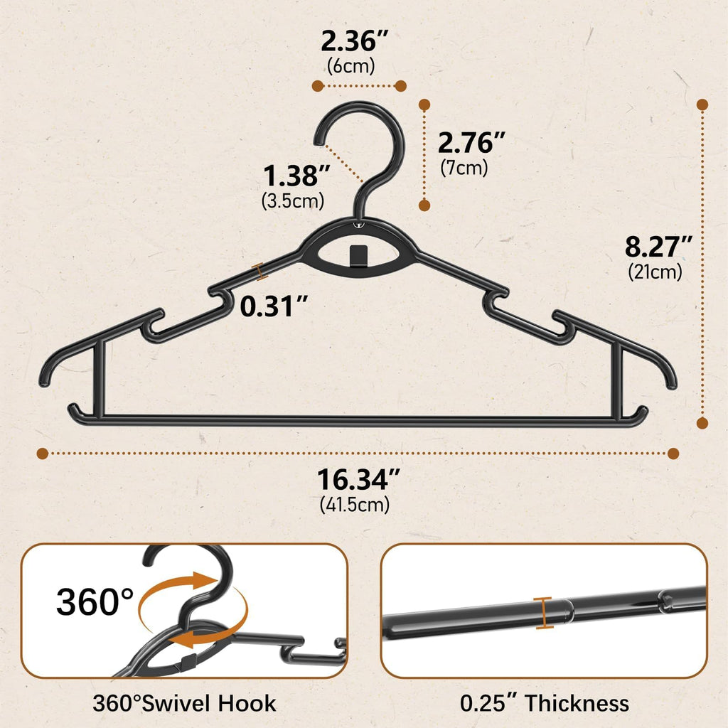 Heavy Duty Plastic Hangers 50 Pack, Stackable Space Saving, Black