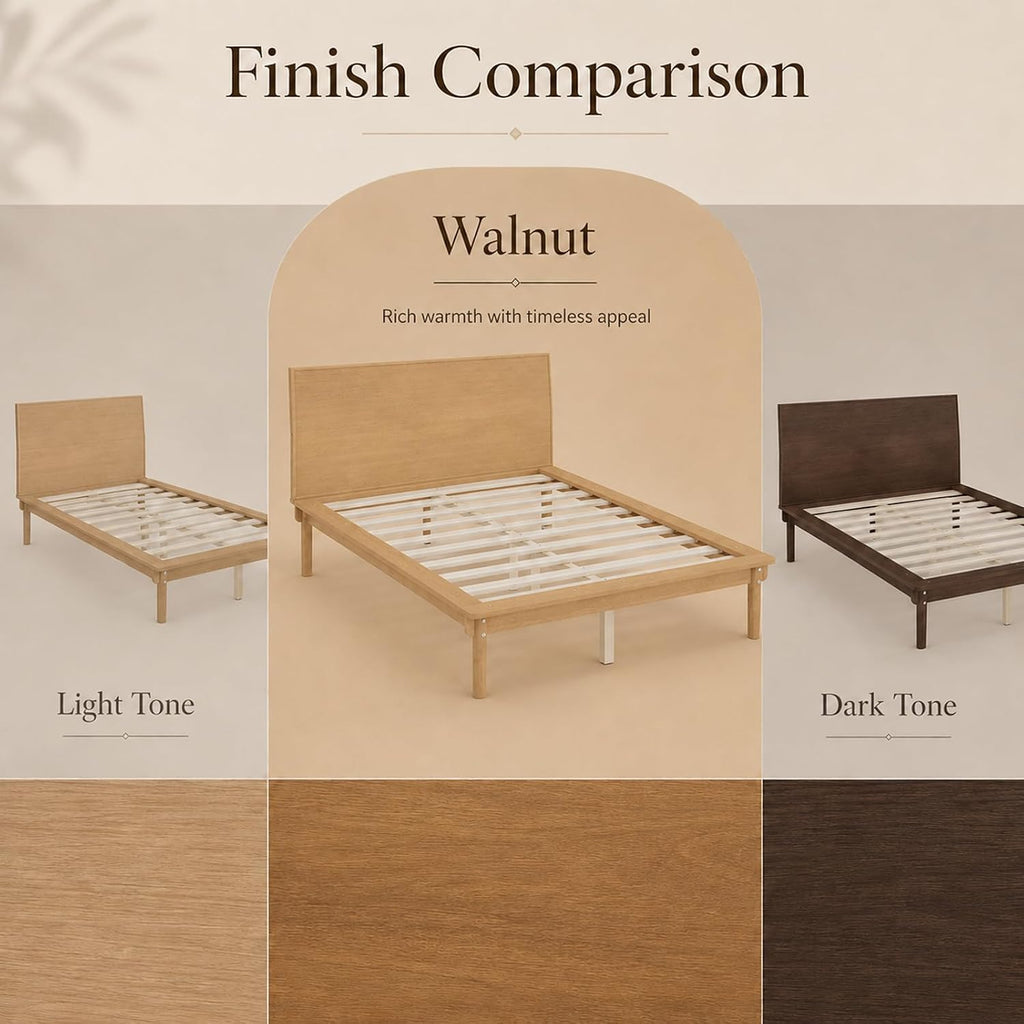 Low Profile Japanese Joinery Bed Frame with Headboard, Natural