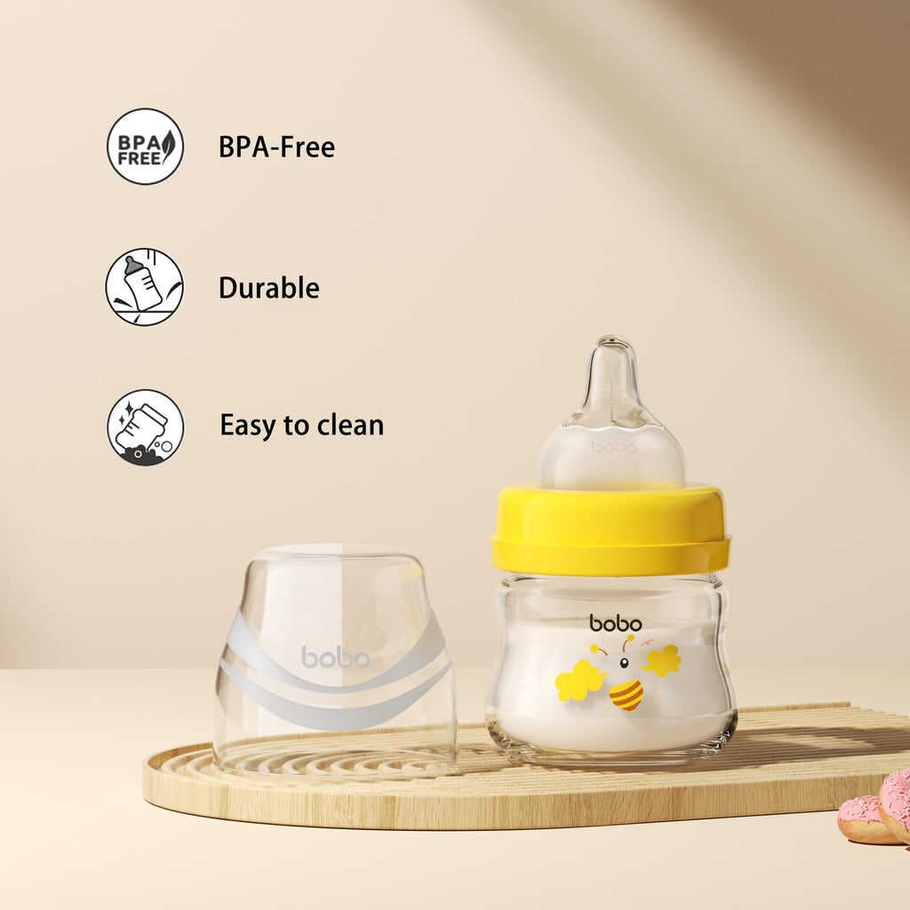 Glass Baby Bottles with Slow Flow Nipple, Newborn Anti-Colic Baby Bottles for 0+ Months, Wide Neck Feeding Bottle