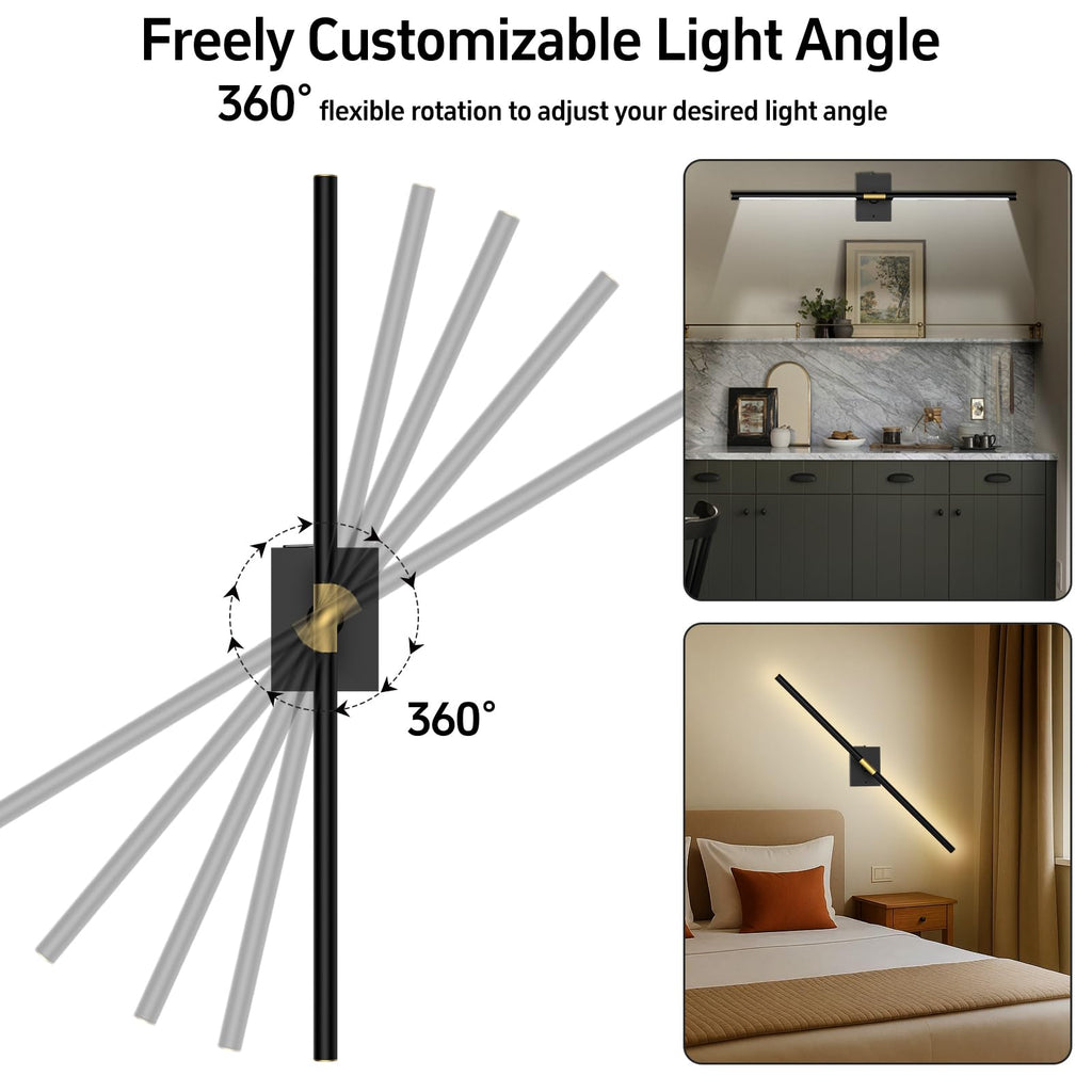 Battery Operated Wall Sconces Set of 2, 10000mAh, Black
