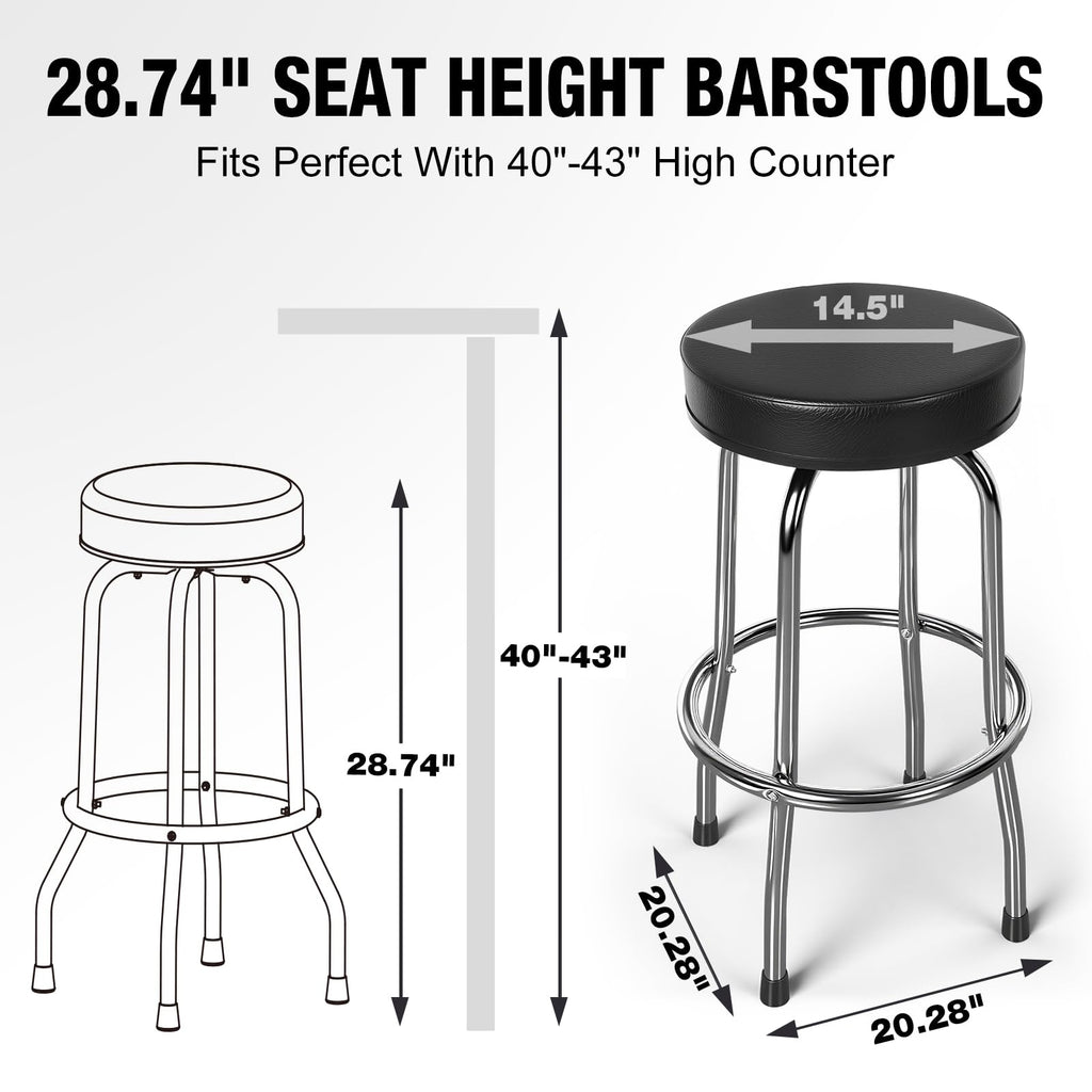 Swivel Bar Stool with Footrest, Padded Seat