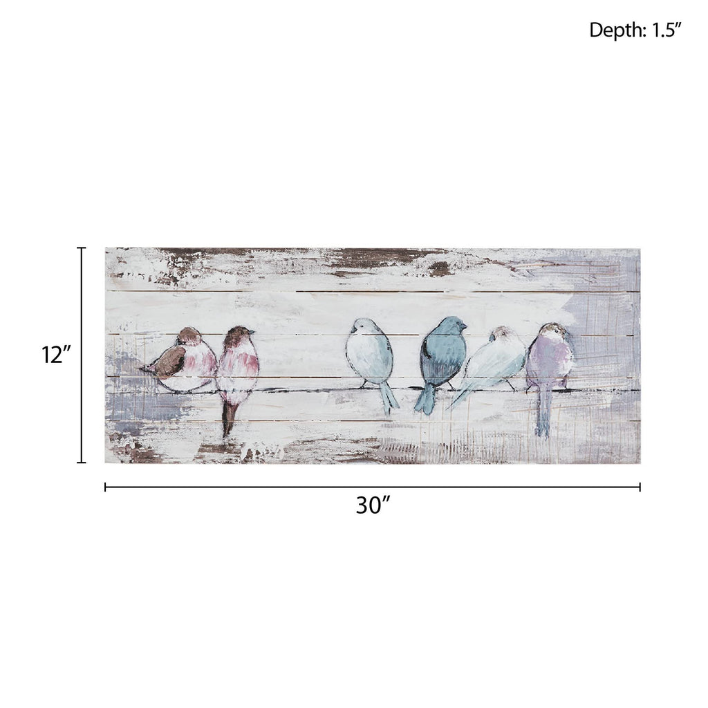 Perched Birds Wall Art Living Room Décor - Hand Painted Wood Plank, Home Accent Farmhouse Bathroom Decoration