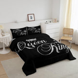 Feelyou Crown Queen and King Couple Comforter Sets His and Hers Bedding Set for Teens Women Men Black Grey King,Lover