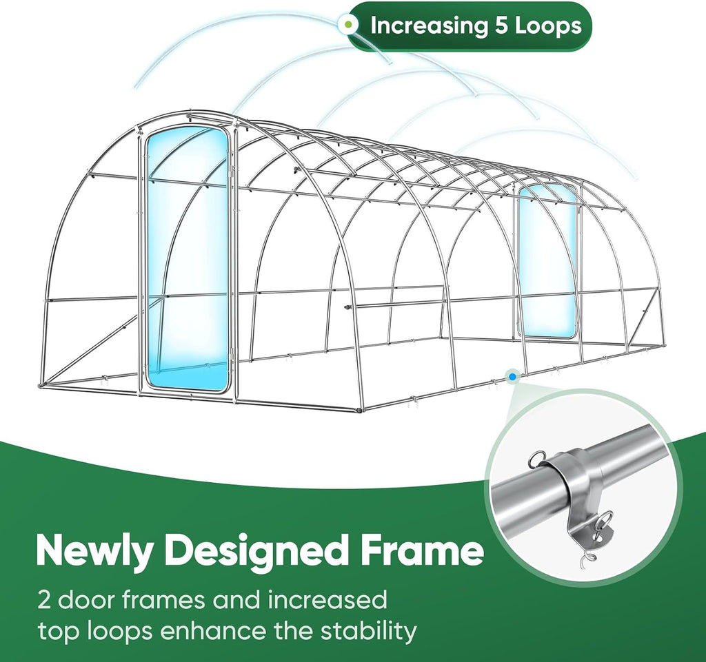 25x10x6.6 FT Premium Greenhouse for Outdoors with 2 Door Frames | Reinforced Top Structure & Cover, Large Heavy Duty