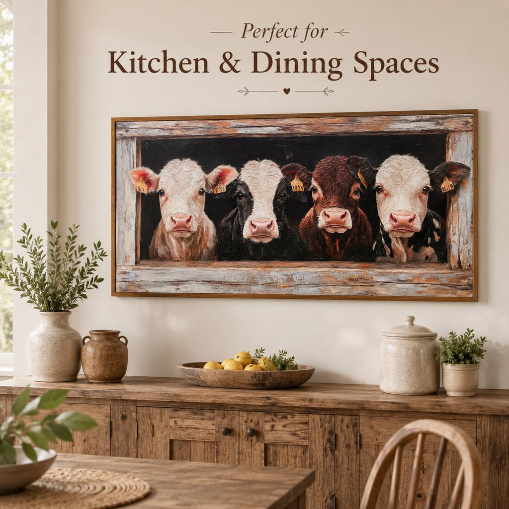Framed Farmhouse Cow Herd Canvas Wall Art 16X32 Inch