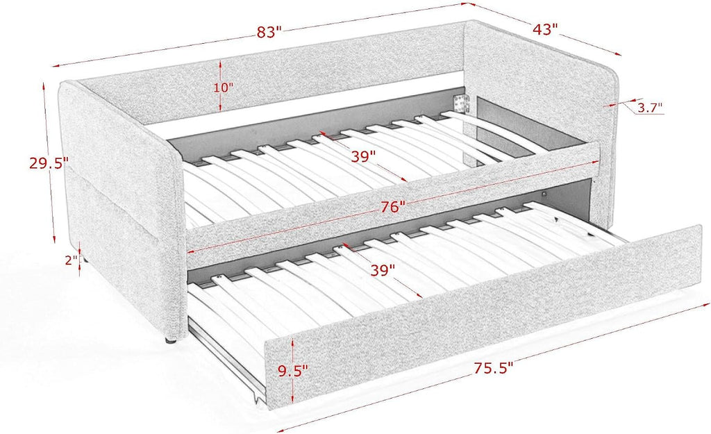 Twin Size Upholstery Tufted Daybed with Erectable Trundle, Twin to King Design Modern Extendable Boucle Sofa Bed