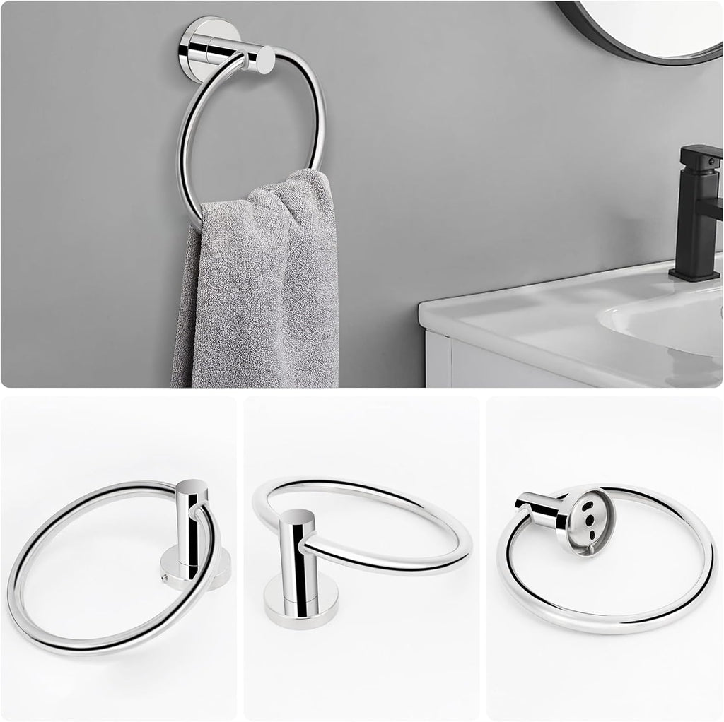5 Pieces Bathroom Hardware Set SUS304 Thicken Stainless Steel-Towel Rack Kit Include 24" Towel Rod + Bath Towel Ring