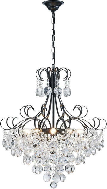 Crystal Chandelier K9 Crystal Lighting Chandelier for Living Room 10 E12 Bulbs High 27.6 in x Diameter 22.8 in, Black