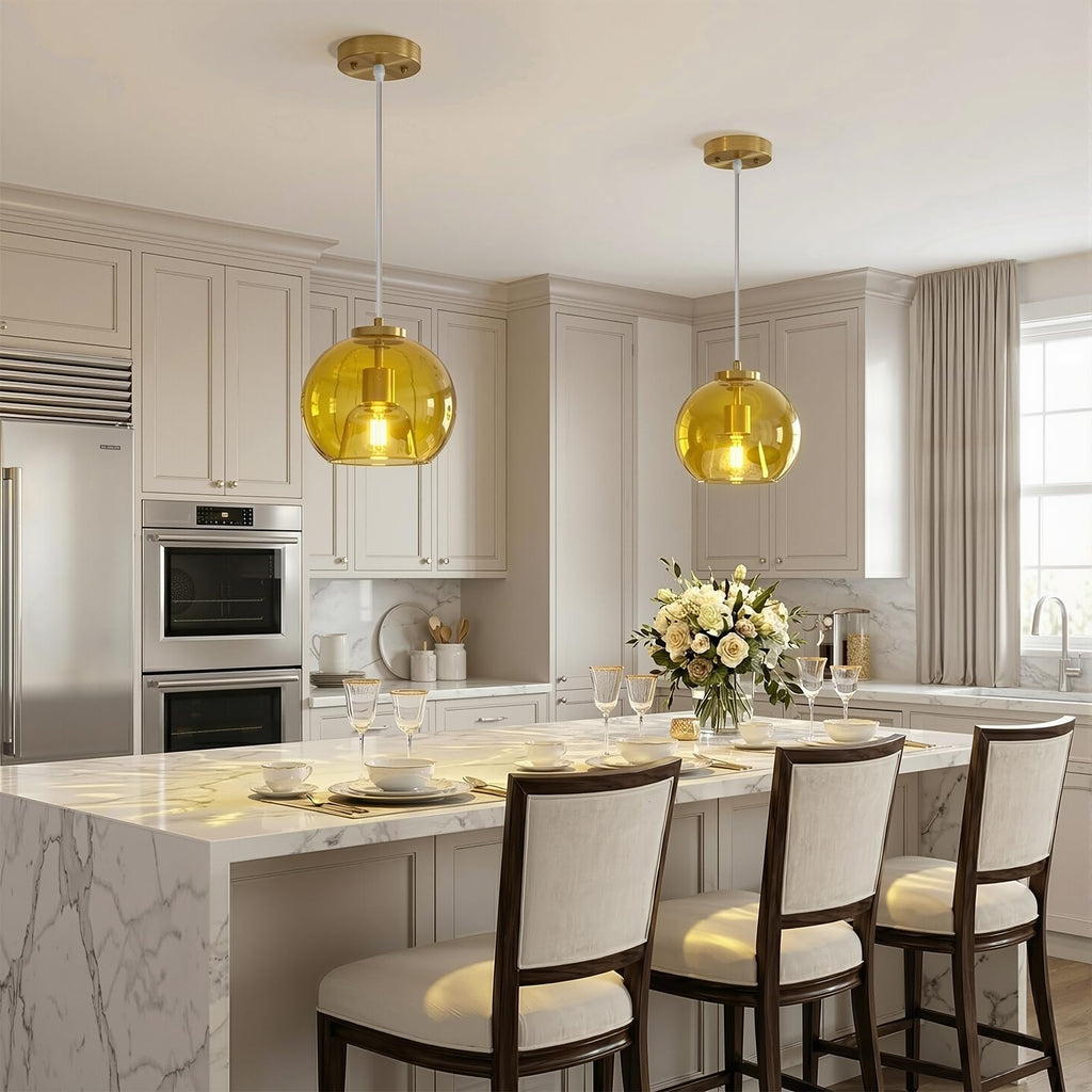 Yellow Glass Pendant Lights Kitchen Island, 7.87", 3 Pack
