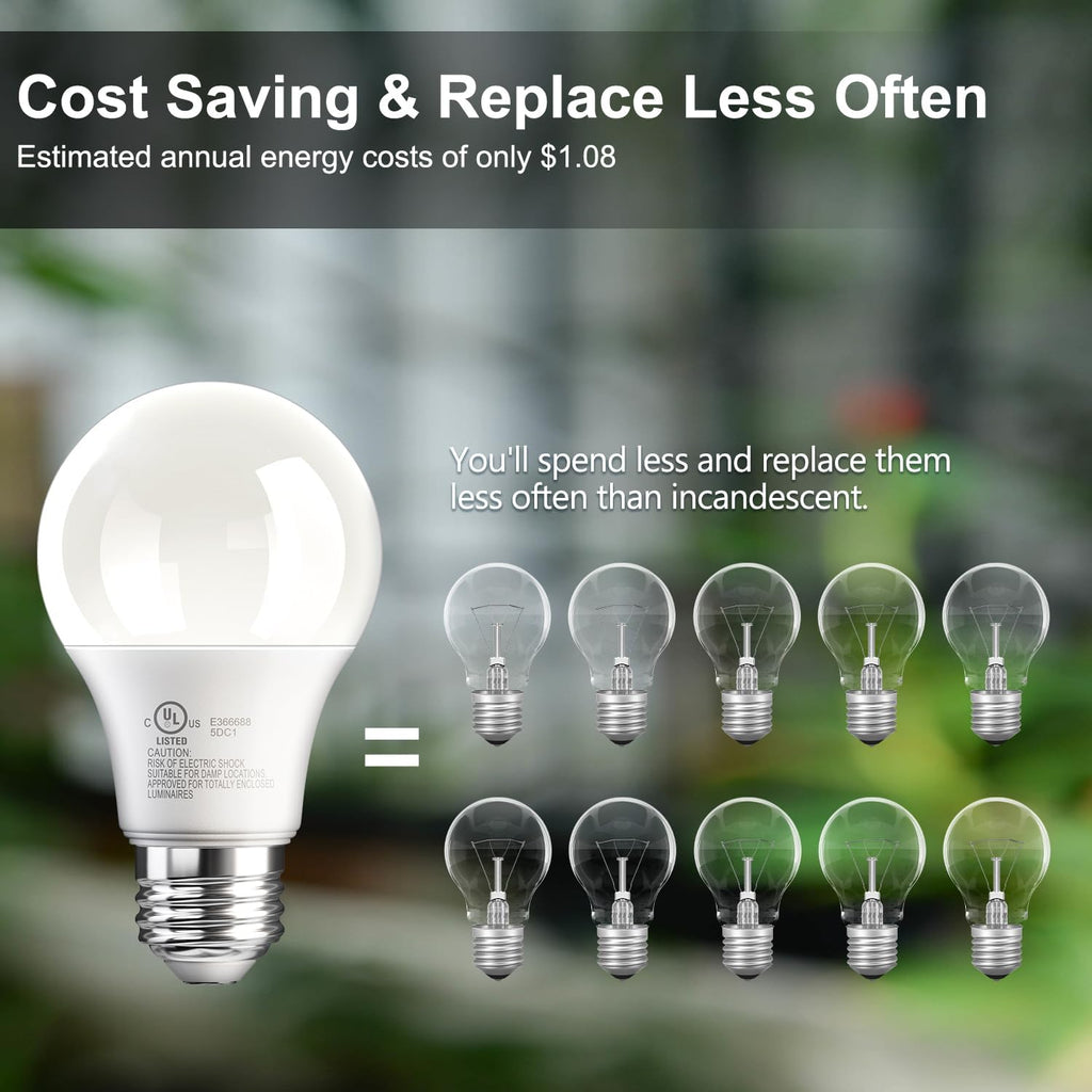 24 Pack A19 LED Light Bulbs Soft Warm White 2700K, 60 Watt Equivalent, Efficient 9W, E26 Standard Base, Non Dimmable
