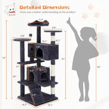 54 Inch Cat Tree Tower, Multi-Level Tower with Cat Scratching Post, Indoor Cat Condo with Climbing Ladder, Plush Toy