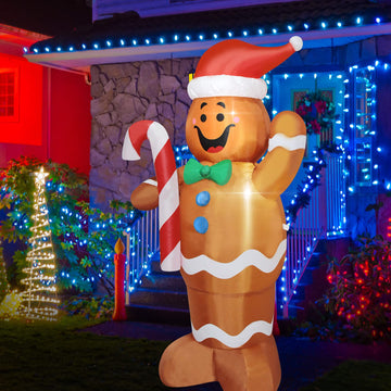 Christmas Inflatable Gingerbread Man Lighted Indoor & Outdoor Christmas Yard Blow-Up Decoration with Built-in Fan and