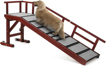 Dog Ramp for Bed or Couch, Wooden Pet Ramp with 20° Gentle Slope, Removable Side Rails, Non-Slip Surface, Top