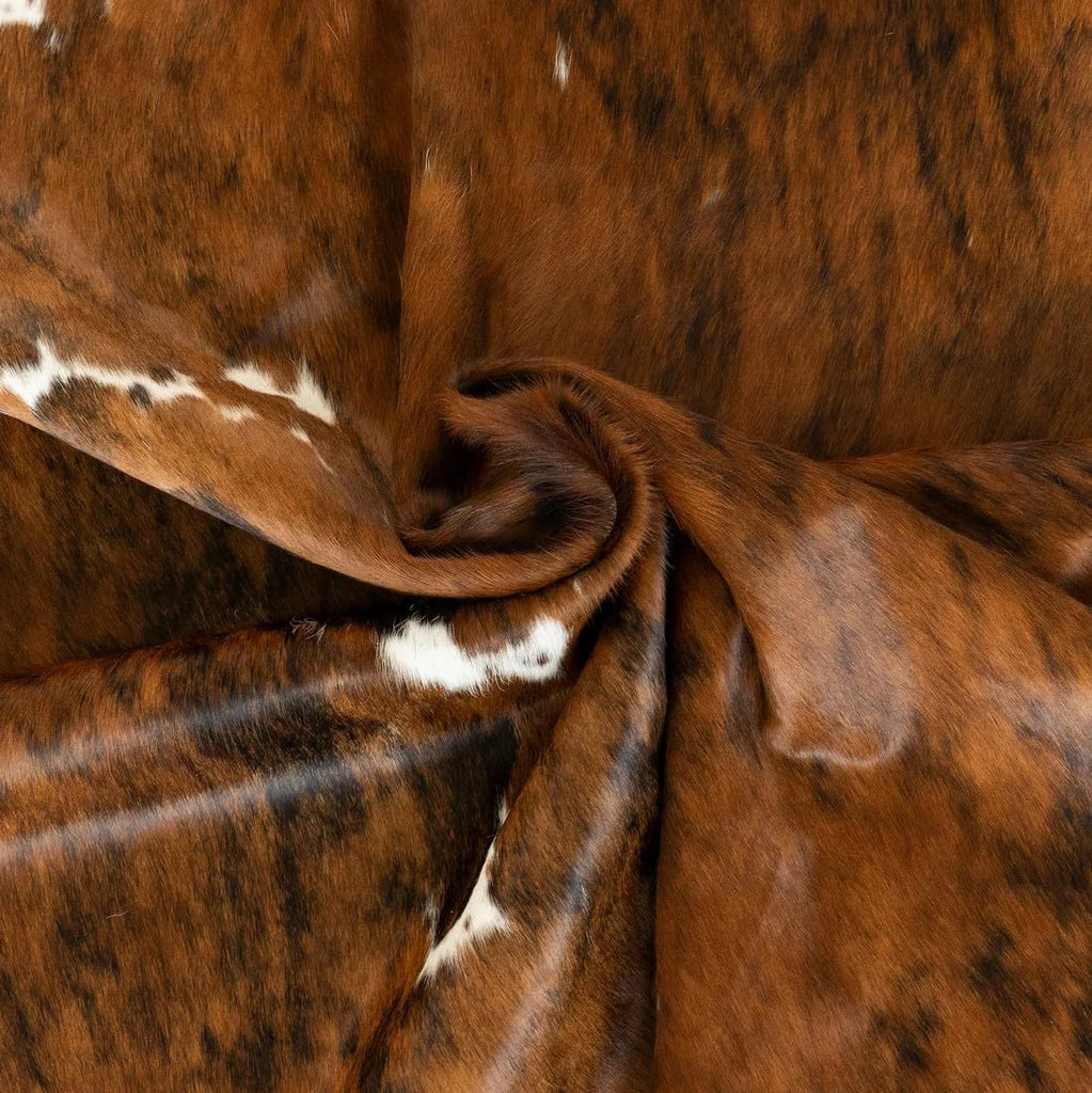 100% Genuine Brazilian Cowhide Rug - Tricolor Brindle Mix - Luxury Cowskin Leather Area Rug Décor 7 x 6 feet