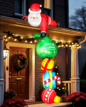 10FT Hanging Christmas Inflatable Outdoor Decoration Climbing Santa Pulling Gift Box Bag Funny Christmas Blow Up Yard