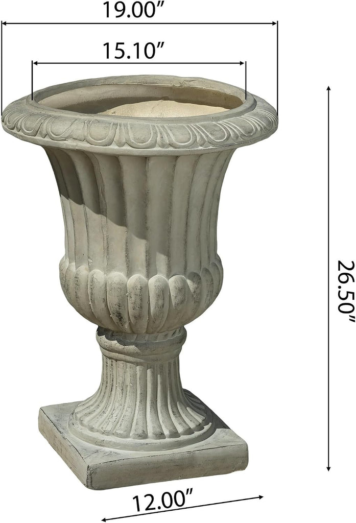 Antique Green Italian Urn Planter, 26" Tall Large Urn Planter Outdoor for Garden Décor, Pedestal Planters for
