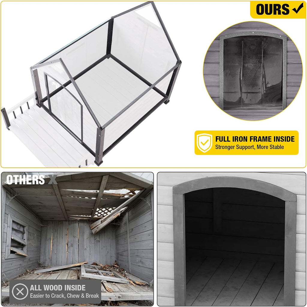 49.41" Large Dog House Outdoor with Porch for Small to Large Dogs, Grey
