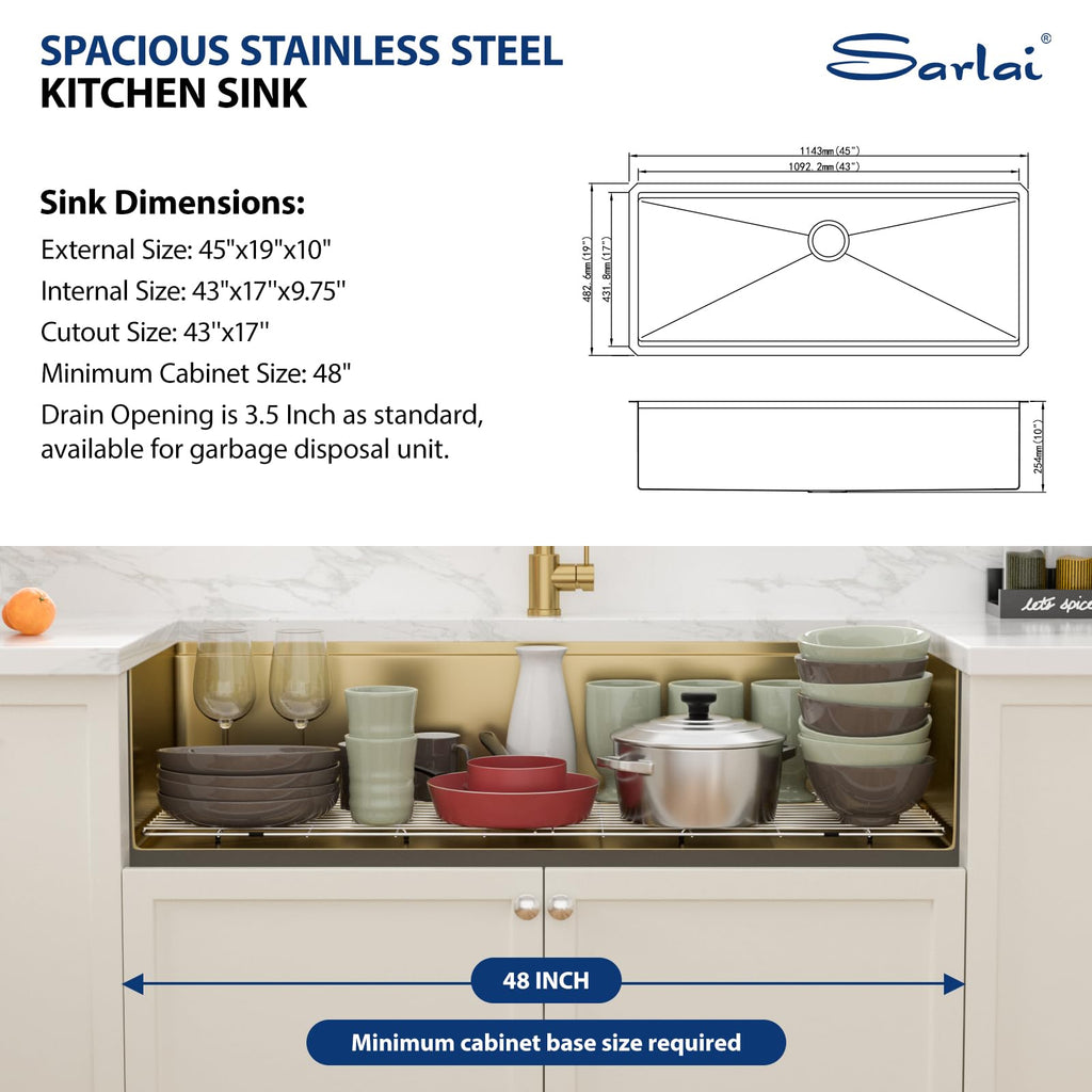 45 Gold Undermount Kitchen Sink 45x19 Inch Workstation Large Sinks