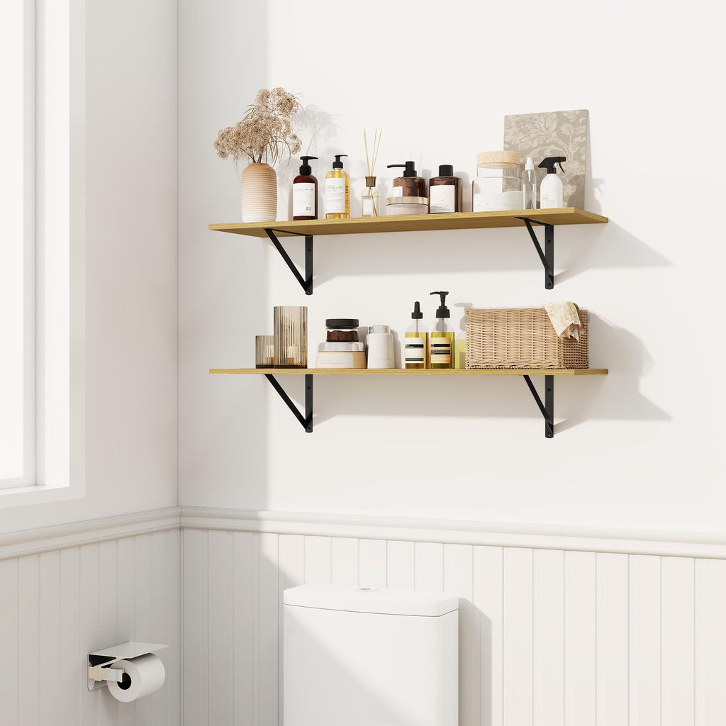 Deep Floating Shelves for Wall, 16W x 8D Wall Mounted Shelves Set of 2, Wide Display Ledge Shelf with Sturdy Metal
