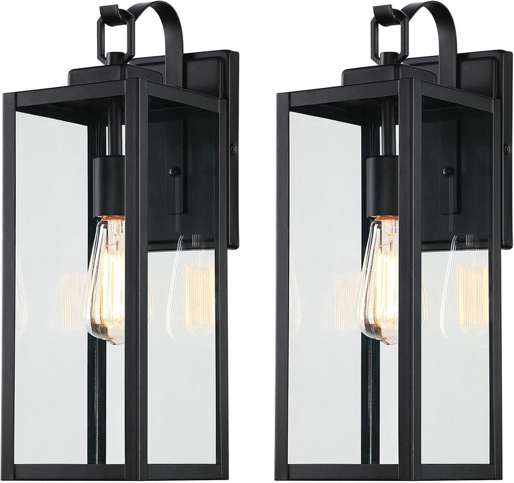 Large Size Outdoor Wall Lights, 2 Pack 18 Inch Matte Black Exterior Light Fixture with Clear Glass Shade